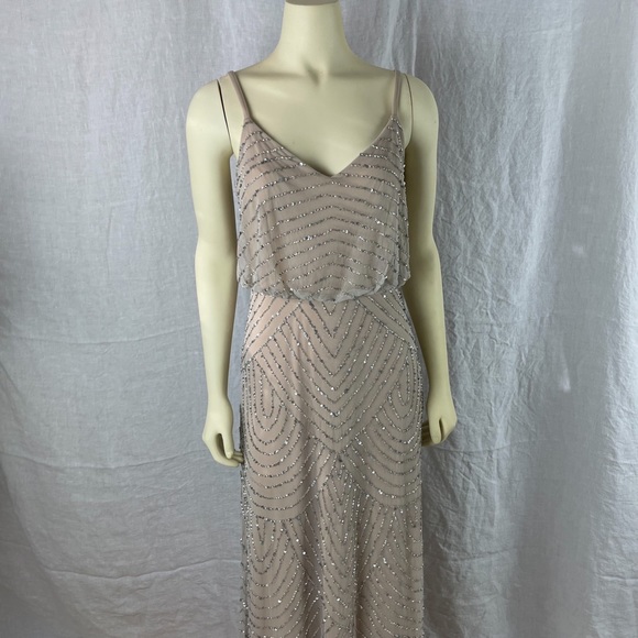 NWT formal sparkly dress evening beaded pink nude dress SZ 4 Adrianna Papell - Picture 6 of 15